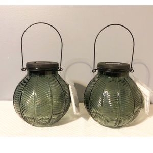 2 Green Lantern Glass Solar Lights, NEW